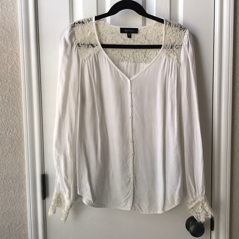 White lace detail long sleeve shirt